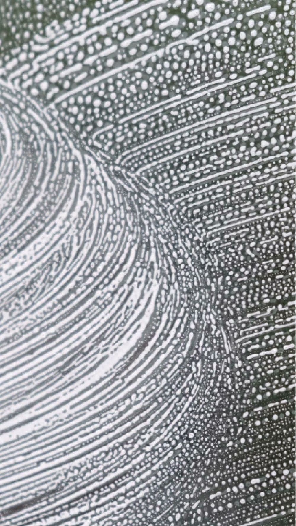 Abstract design featuring swirling lines and dotted patterns in monochrome tones.